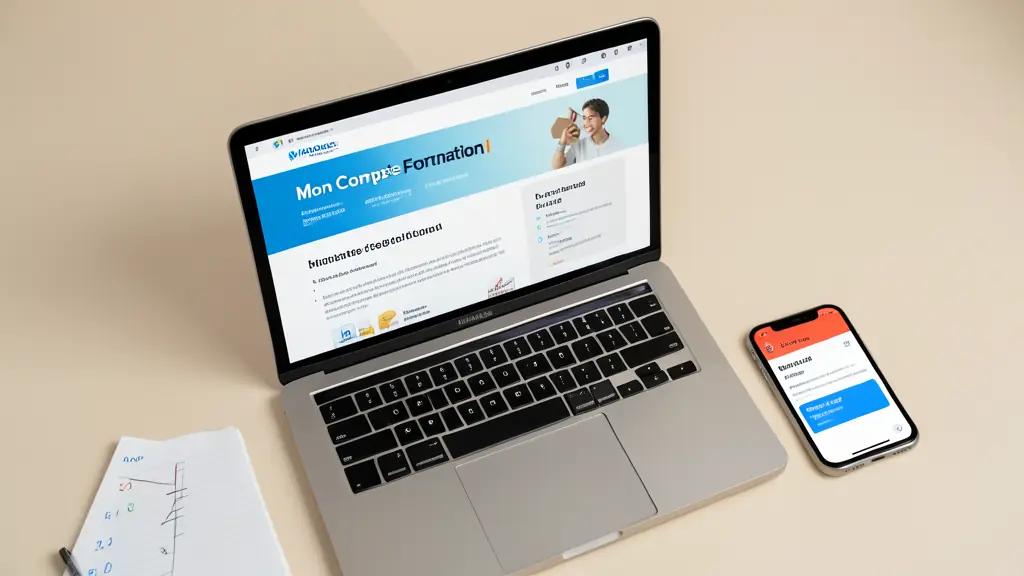 Écran d'ordinateur affichant le site Mon Compte Formation avec un carnet et une liste de vérification