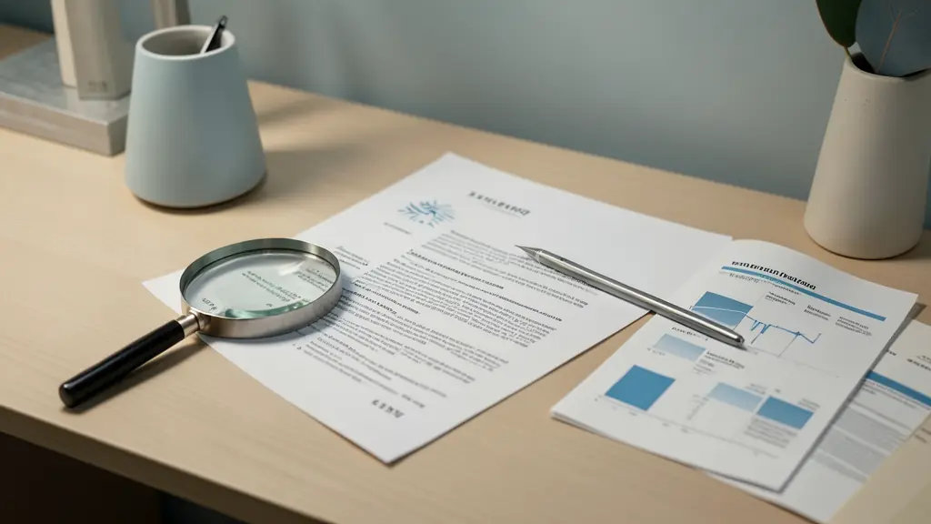 Un contrat juridique, une loupe et un rapport financier sur un bureau professionnel