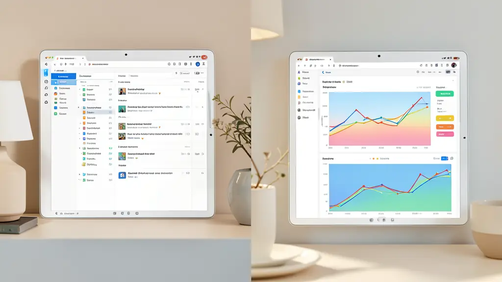 Écran partagé : base de données Notion complexe d'un côté, dashboard de trading coloré avec courbes d'equity de l'autre