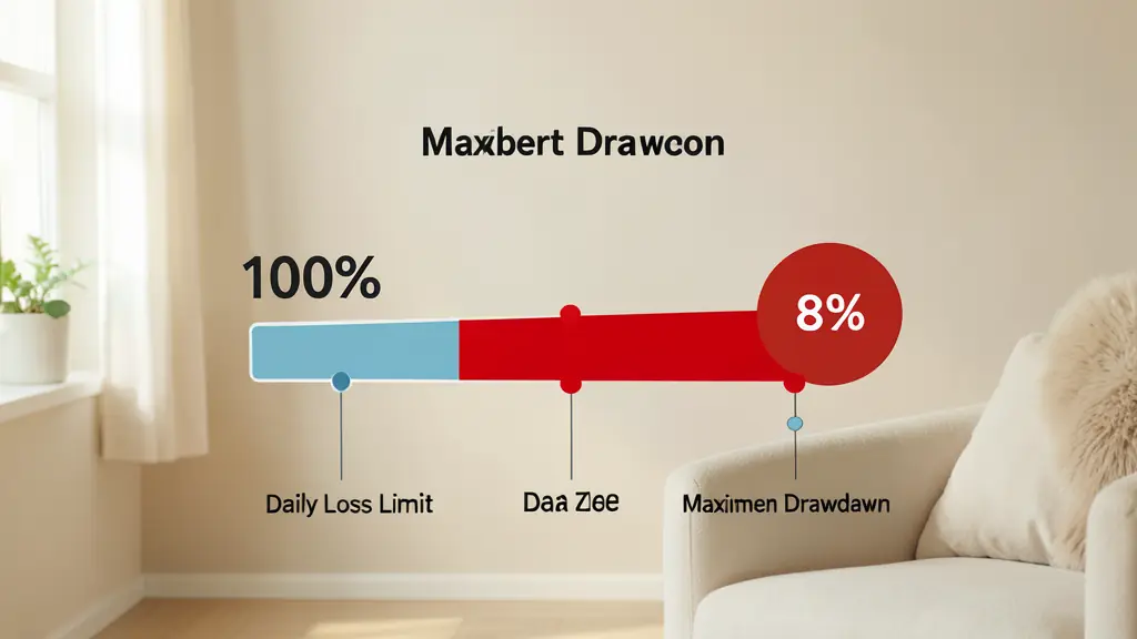Infographie d'une barre de solde passant de 100 % à une zone de danger rouge à 8 %, avec limites de perte
