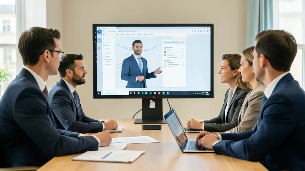 Un fondateur présentant son pitch deck à deux investisseurs dans un bureau moderne